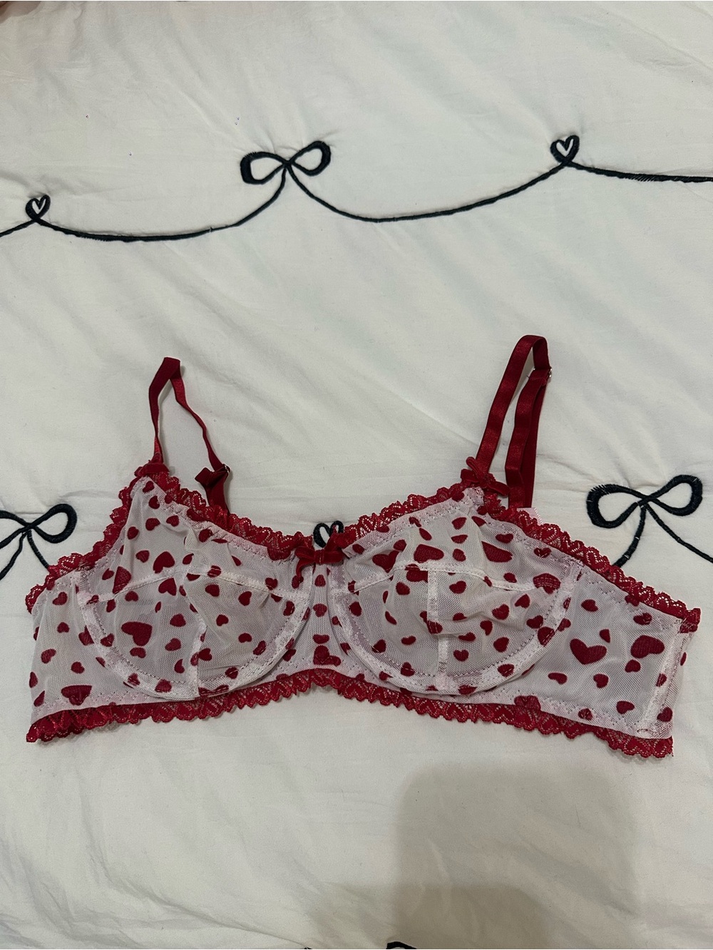 Sugar Thrillz Red Heart Mesh Balconette Bra